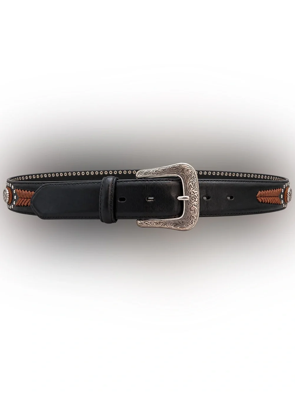Unbranded Western Two-tone black/brown Genuine Leather Studded Concho Belt,  42